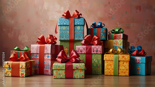 pyramid stack of Christmas gift boxes