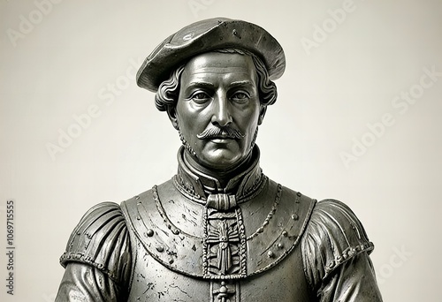 Tudor nobleman statue, isolated on white.