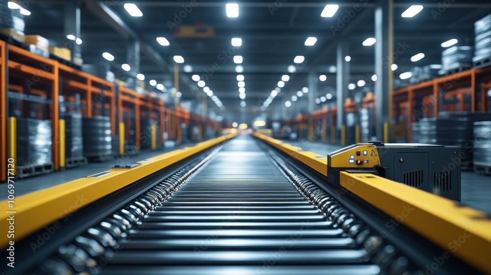 A conveyor belt with automated sorting machines efficiently sorting packages in a warehouse. A conveyor belt with automated sorting machines efficiently sorting packages in a warehouse.