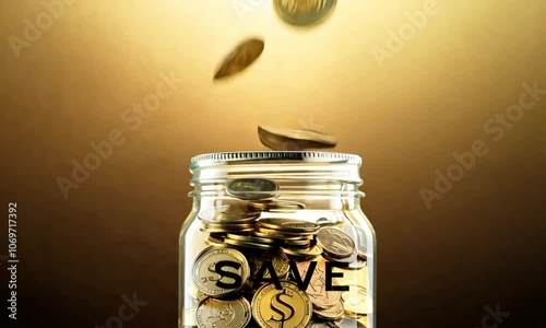 A glass jar filled with coins symbolizing savings and wealth