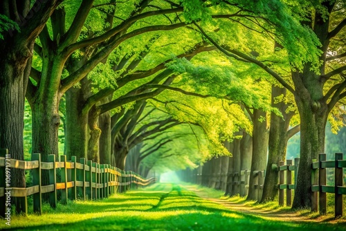 Captivating Long Exposure of a Lush Green Tree Fence Showcasing Intricate Textures and Soft Light Play in Nature's Embrace for Stunning Visual Appeal and Serenity