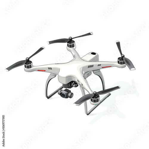 Drone quadcopter on white background. 3D rendering. 