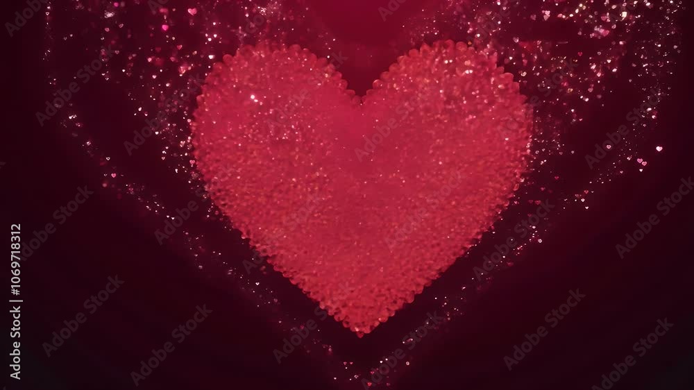 Red heart shape with sparkling effects on a dark background, conveying love and warmth.