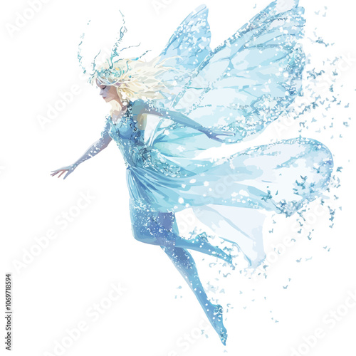 Fairy in water. Isolated on white background. 3d rendering. 