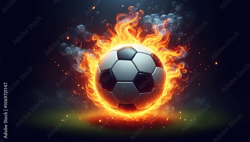 Fototapeta premium PNG Soccer ball on fire soccer sports illustration.