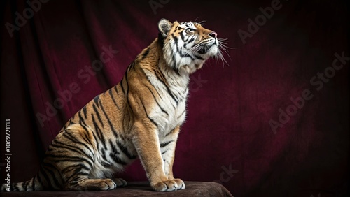 Regal Tiger Sitting Gracefully with Head Lifted