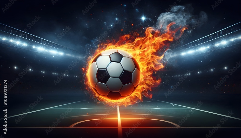 Naklejka premium PNG Soccer ball on fire soccer sports illustration.