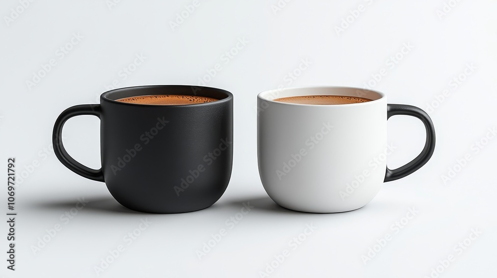 White and Black Mug Mockup Set Isolated on a White Background, Ultra-Realistic High Definition Design for Branding, Advertising, and Marketing Use White and Black Mug Mockup Set Isolated on a White Background, Ultra-Realistic High Definition Design for Branding, Advertising, and Marketing Use