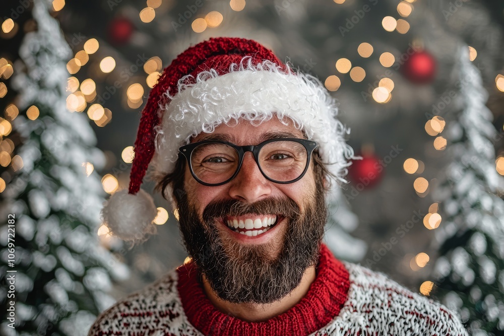 The photo booth has a holiday background with twinkling lights and festive trees. Employees take playful pictures, Generative AI The photo booth has a holiday background with twinkling lights and festive trees. Employees take playful pictures, Generative AI
