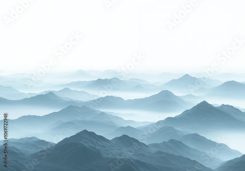 Majestic Blue Mountain Range with Foggy Peaks and Soft Lighting, empty space for designer 