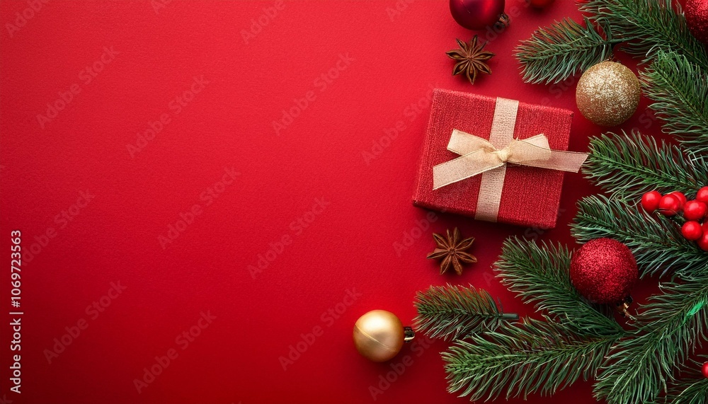 Red Christmas background with ornament decoration. Red Christmas background with ornament decoration.