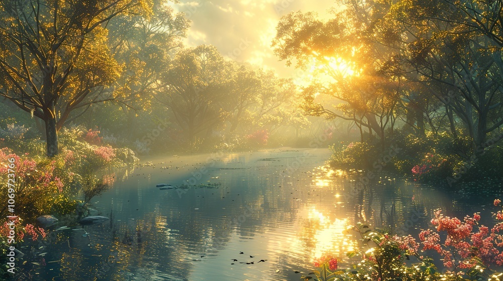 Tranquil Forest River at Golden Hour - Nature Photography