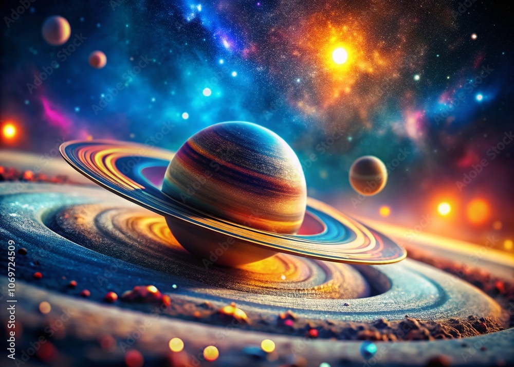 Captivating Tilt-Shift Photography of a Distant Planet Surrounded by Glimmering Rings and Stars, Evoking a Dreamlike Cosmic Landscape in a Miniature World Captivating Tilt-Shift Photography of a Distant Planet Surrounded by Glimmering Rings and Stars, Evoking a Dreamlike Cosmic Landscape in a Miniature World