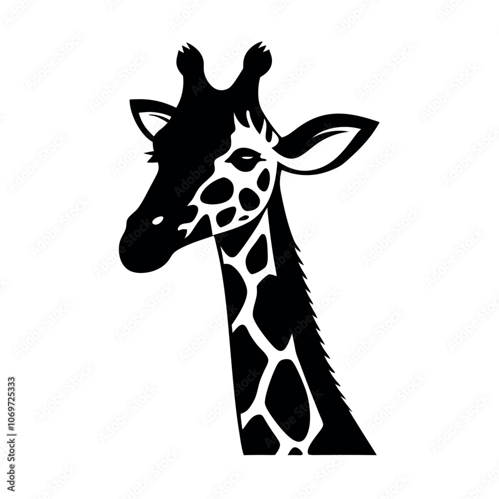 Fototapeta premium a black and white silhouette of a giraffe's head