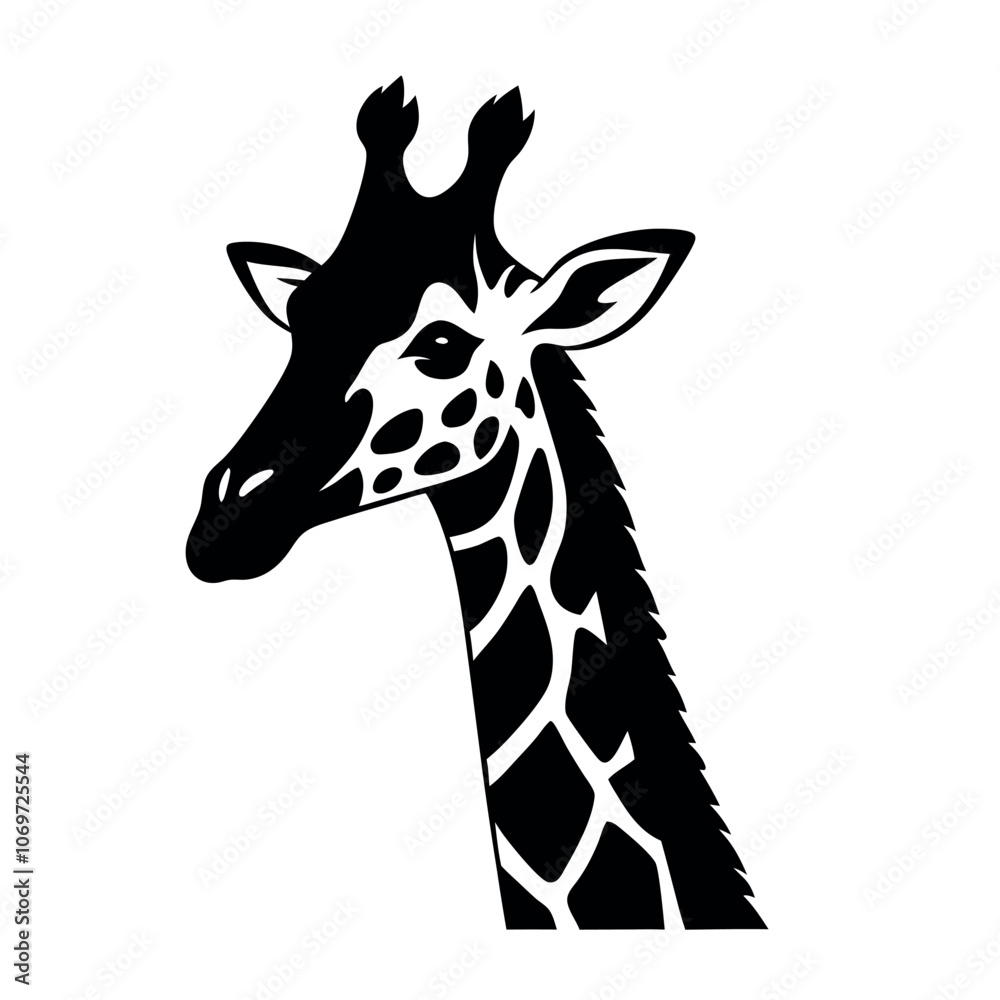 Fototapeta premium a black and white silhouette of a giraffe's head