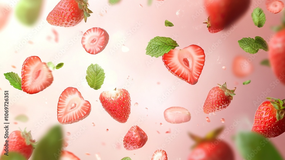 A Cascade of Fresh Strawberries and Mint Leaves