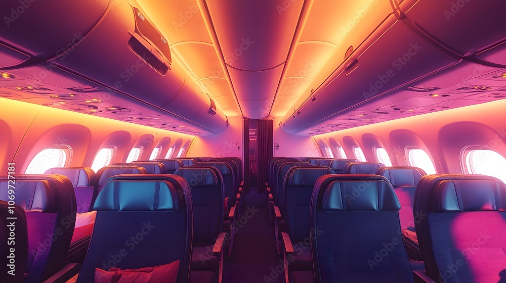 Fototapeta premium Explore vibrant airplane cabin interiors during flight
