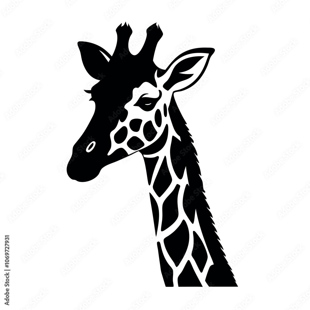 Fototapeta premium a black and white silhouette of a giraffe's head