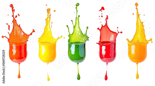 Vibrant Splashes of Multivitamin Fruit Juice in a Colorful Arrangement Generative AI