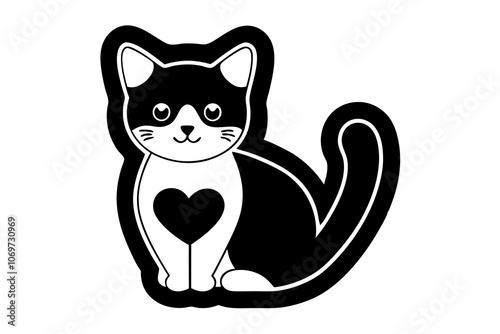 cat with a heart silhouette vector art illustration