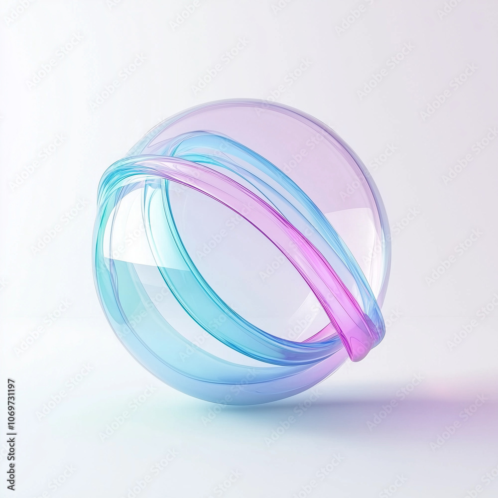 transparent glass sphere with blue and purple lines on white background, 3d rendering illustration of futuristic abstract shape with holographic element transparent glass sphere with blue and purple lines on white background, 3d rendering illustration of futuristic abstract shape with holographic element