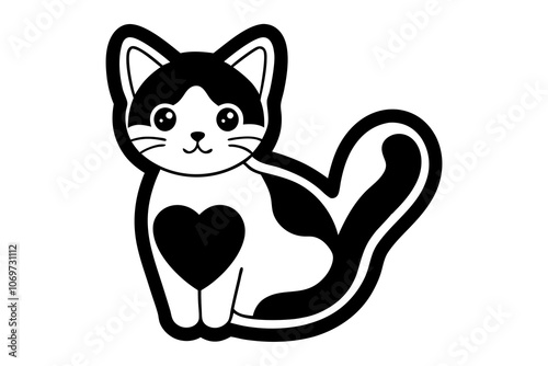 cat with a heart silhouette vector art illustration