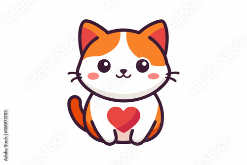 cat with a heart silhouette vector art illustration