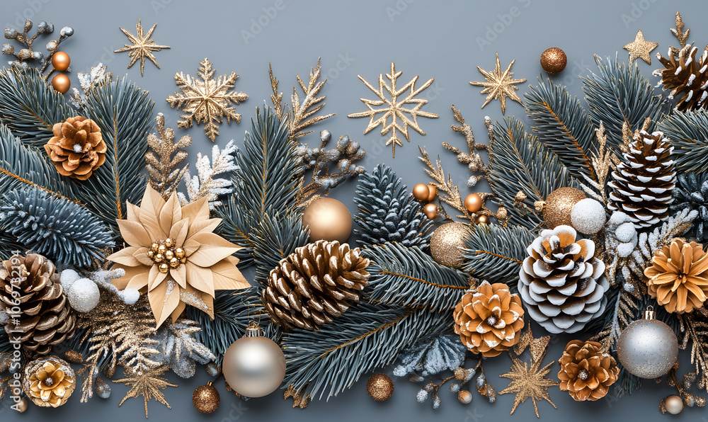 Christmas and New Year designs with festive ornaments, golden snowflakes, cozy wreaths, and sparkling holiday accents for wallpaper and greeting cards Christmas and New Year designs with festive ornaments, golden snowflakes, cozy wreaths, and sparkling holiday accents for wallpaper and greeting cards