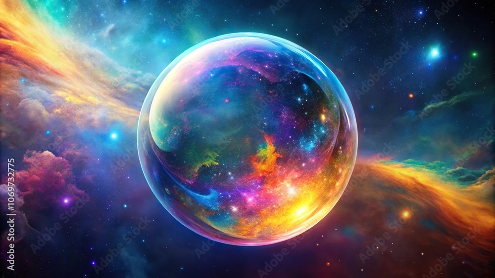 colorful cosmic void bubble floating in space colorful cosmic void bubble floating in space