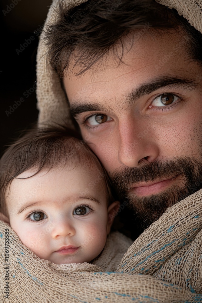 St. Joseph's Day portrait: capturing essence of Joseph, father of Jesus Christ, in reverent depiction highlighting his role as devoted, guiding figure in Christian tradition