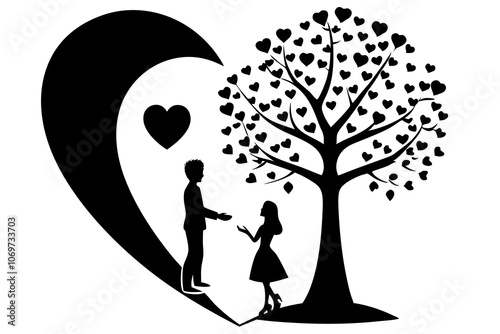 silhouette of a couple with tree