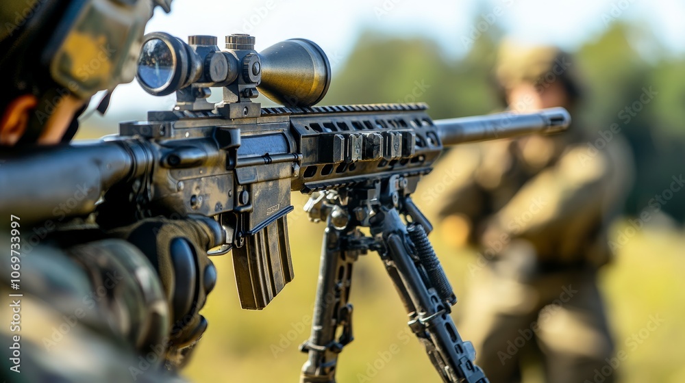 Close-up of machine gun in military training Close-up of machine gun in military training