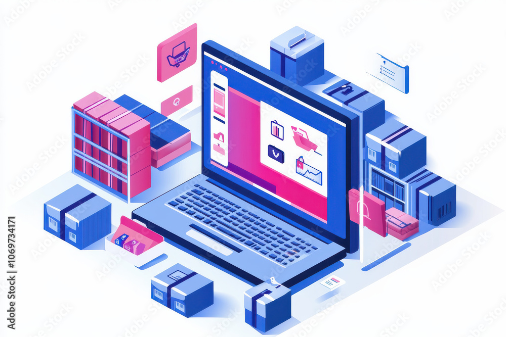 Laptop with open inventory management software on screen Laptop with open inventory management software on screen