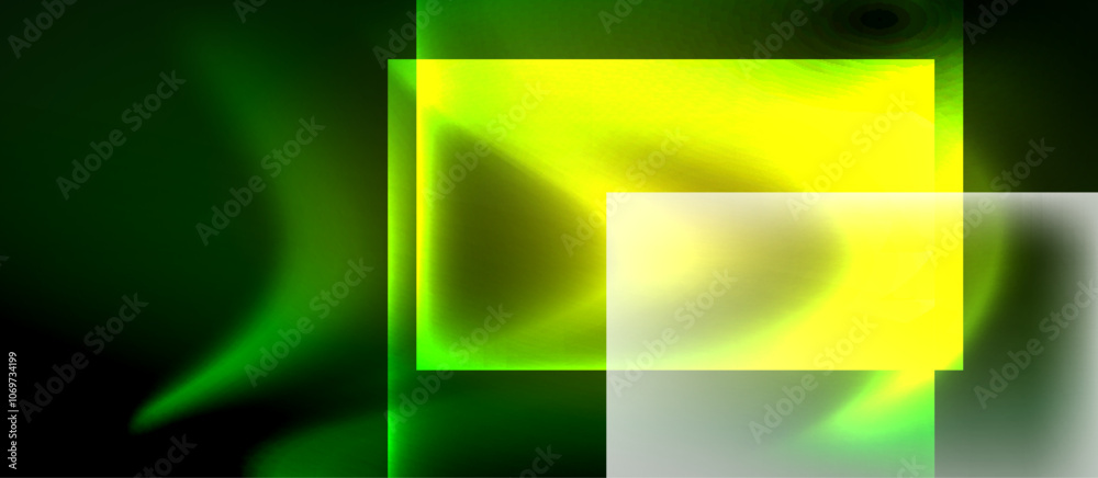 Glass squares with neon shiny light abstract background