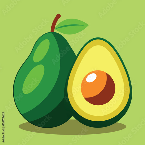 a pair of Avocados and half of pcs fruit vector art illustration