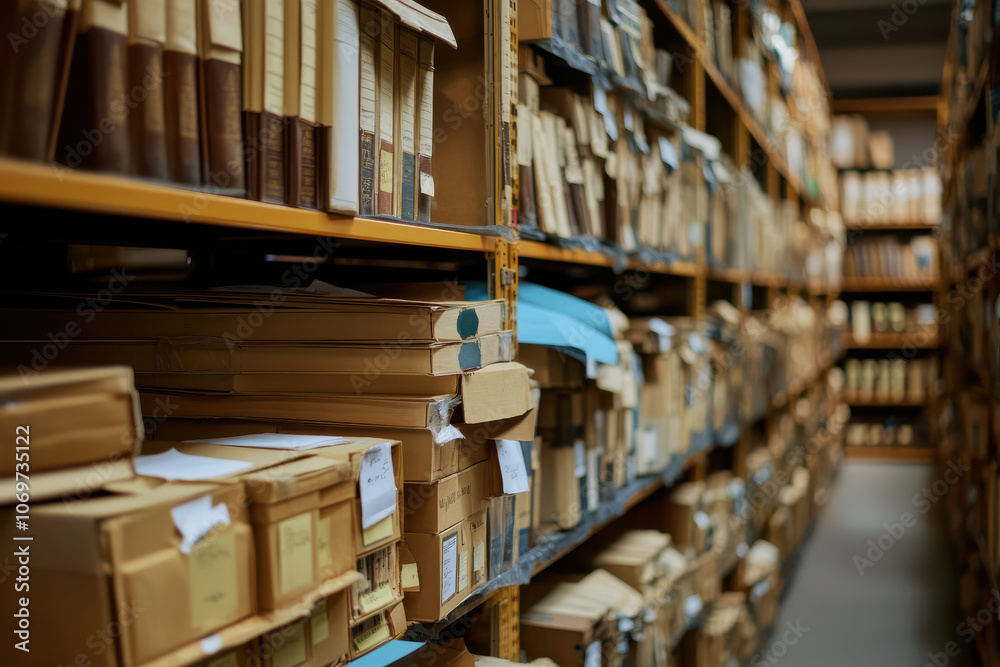 well organized and full storage shelves in an archive well organized and full storage shelves in an archive
