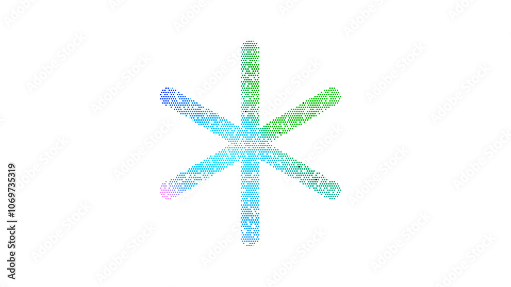 Icon asterisk is made up of LED square shapes. There are bright diodes and there are black dead diodes Icon asterisk is made up of LED square shapes. There are bright diodes and there are black dead diodes
