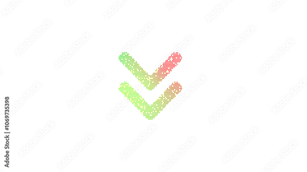 Icon Angle double down is made up of LED square shapes. There are bright diodes and there are black dead diodes Icon Angle double down is made up of LED square shapes. There are bright diodes and there are black dead diodes