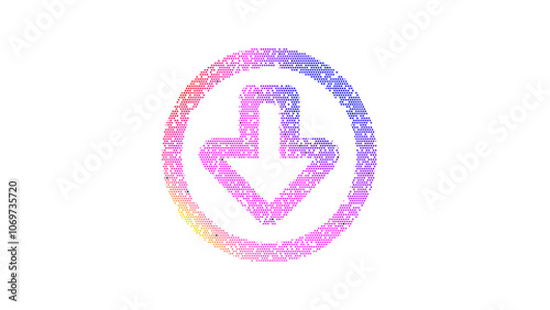 Icon arrow circle down is made up of LED square shapes. There are bright diodes and there are black dead diodes