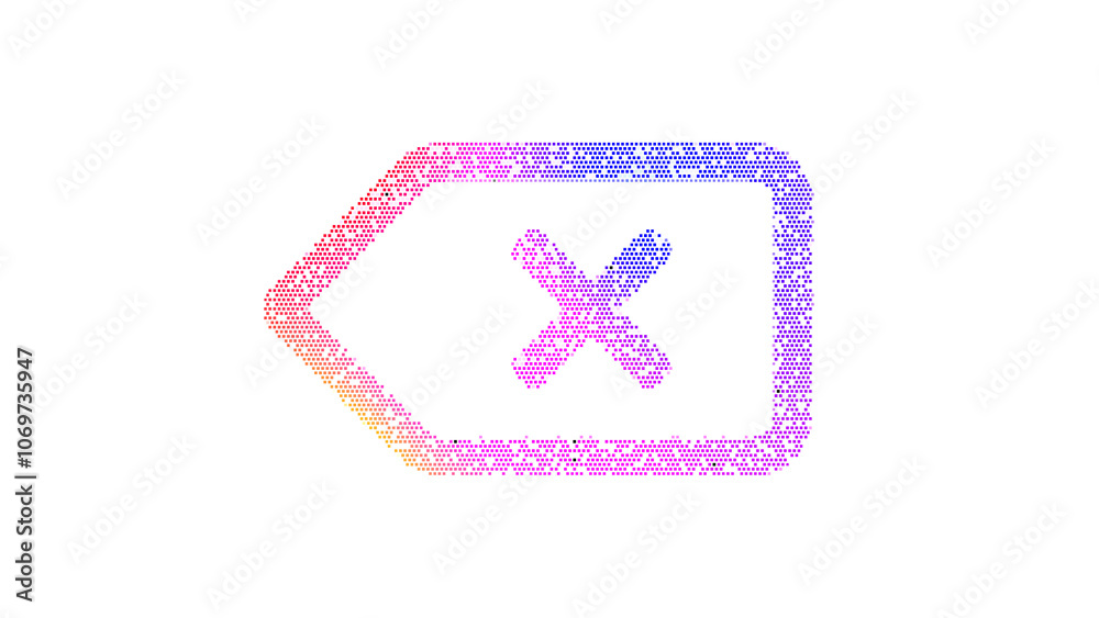 Icon backspace is made up of LED square shapes. There are bright diodes and there are black dead diodes Icon backspace is made up of LED square shapes. There are bright diodes and there are black dead diodes