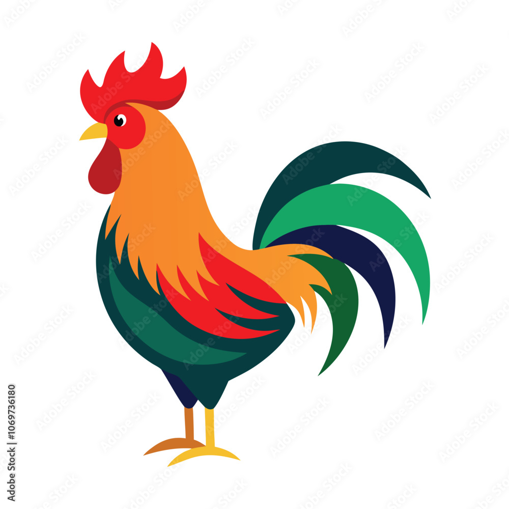 a rooster vector art illustration isolated white background