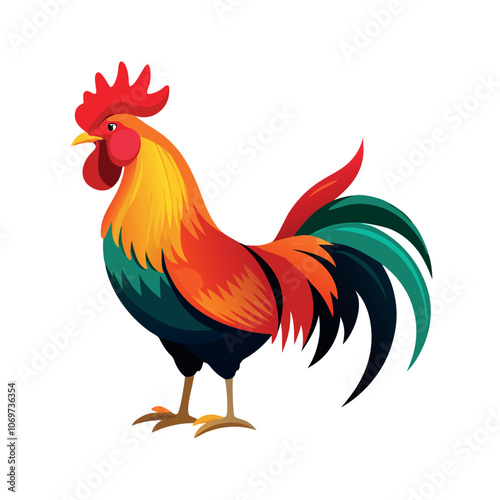 a rooster vector art illustration isolated white background