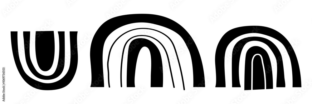Rainbow black and white set, hand drawing. Flat vector illustration, eps10 Rainbow black and white set, hand drawing. Flat vector illustration, eps10