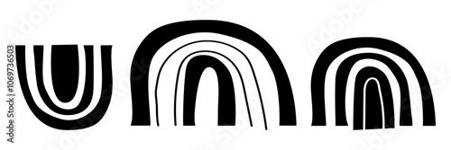 Rainbow black and white set, hand drawing. Flat vector illustration, eps10