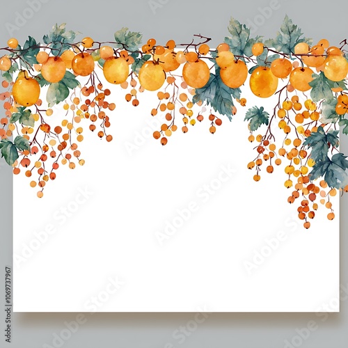 Watercolor Illustration of a Branch with Apples and Berries.