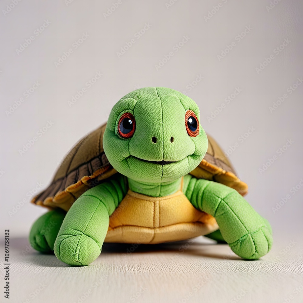 Fototapeta premium Cute turtle plush toy on a white background