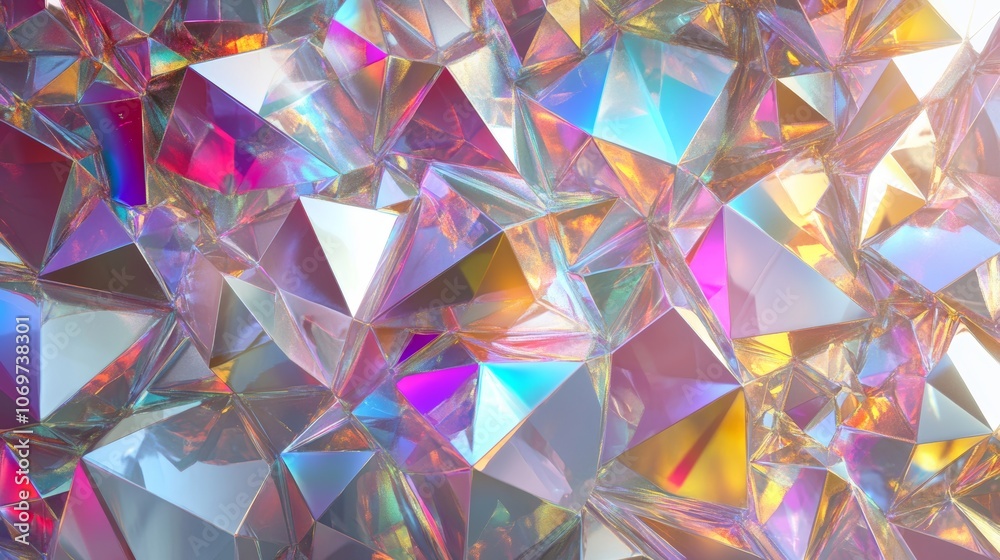 Abstract futuristic geometric crystal background iridescent texture faceted gem 3d rendering
