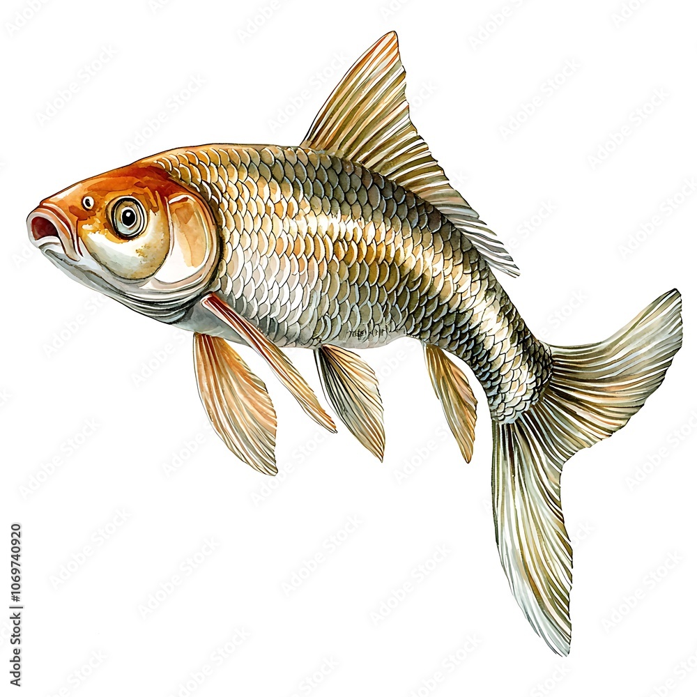 Watercolor Illustration of a Golden Carp Fish. Watercolor Illustration of a Golden Carp Fish.