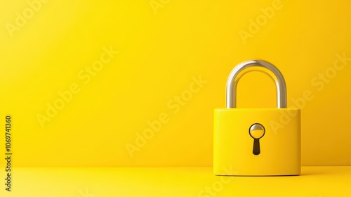 Vibrant yellow padlock on matching background, a monochromatic symbol of security and protection photo