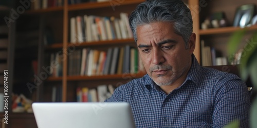 Thoughtful Man Focused on Computer photo